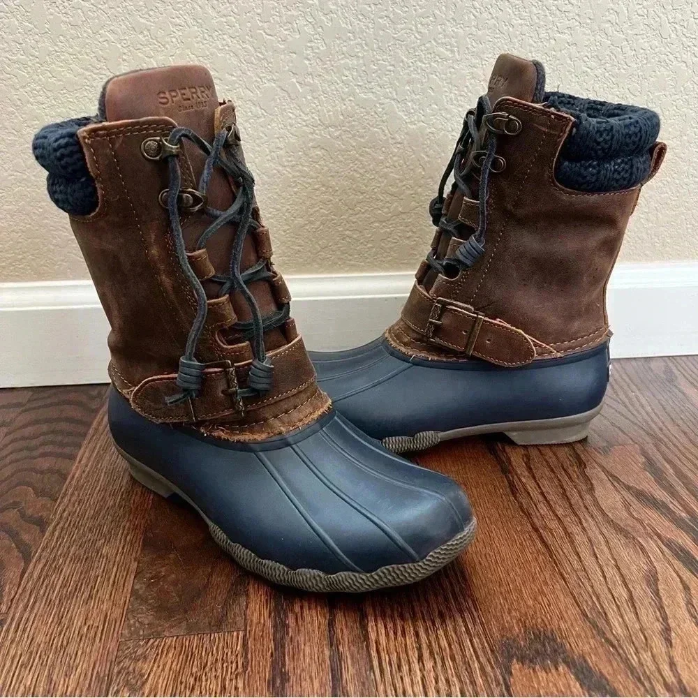 Sperry Top Sider Women's Saltwater Misty Rain Boot Sz 6 Brown Leather  STS95908